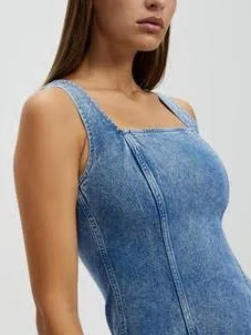 Abercrombie & Fitch Dress Womens XL Blue Denim Colomn Bodycon Midi Square Neck - Picture 9 of 13